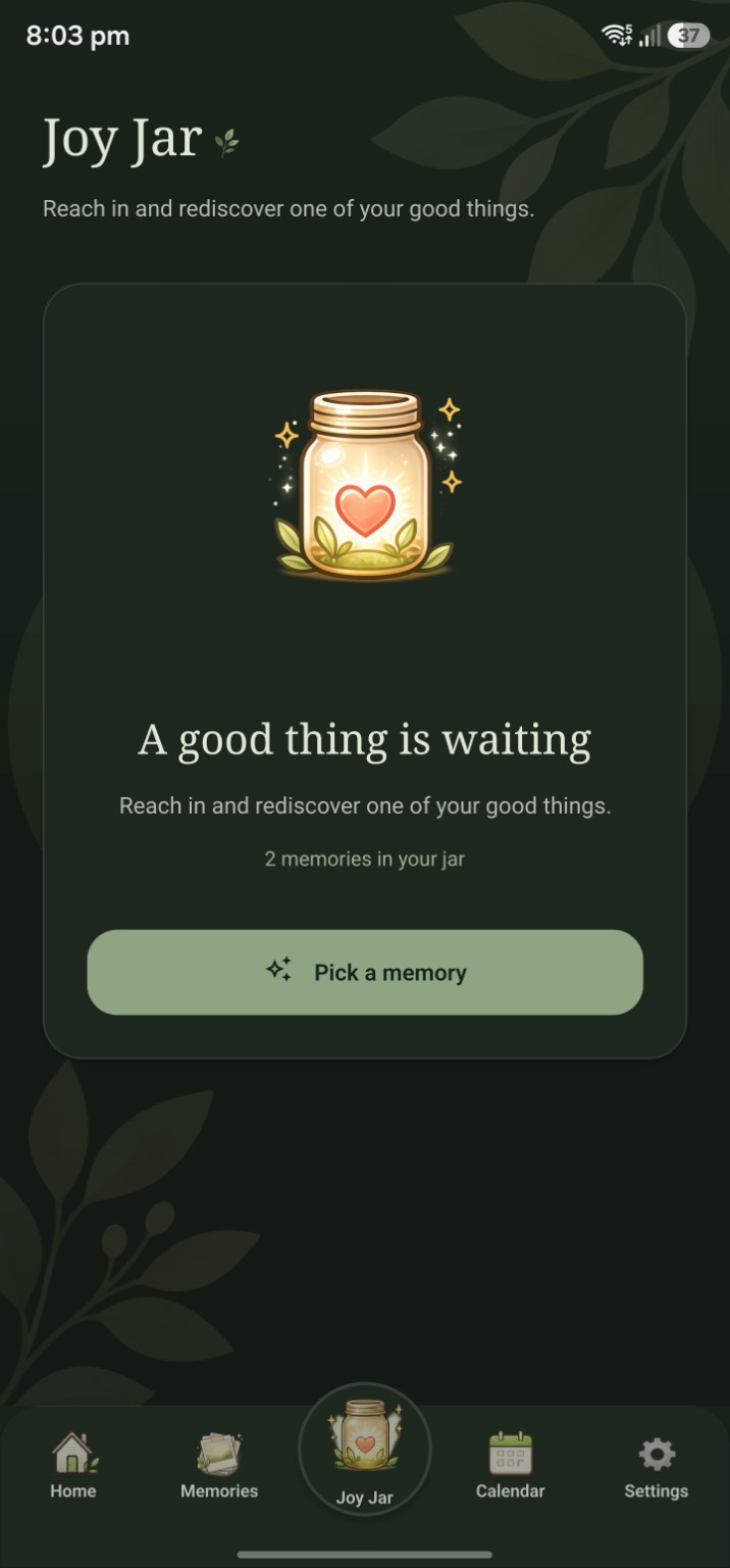 Joy Jar screen offering to rediscover a previous positive memory